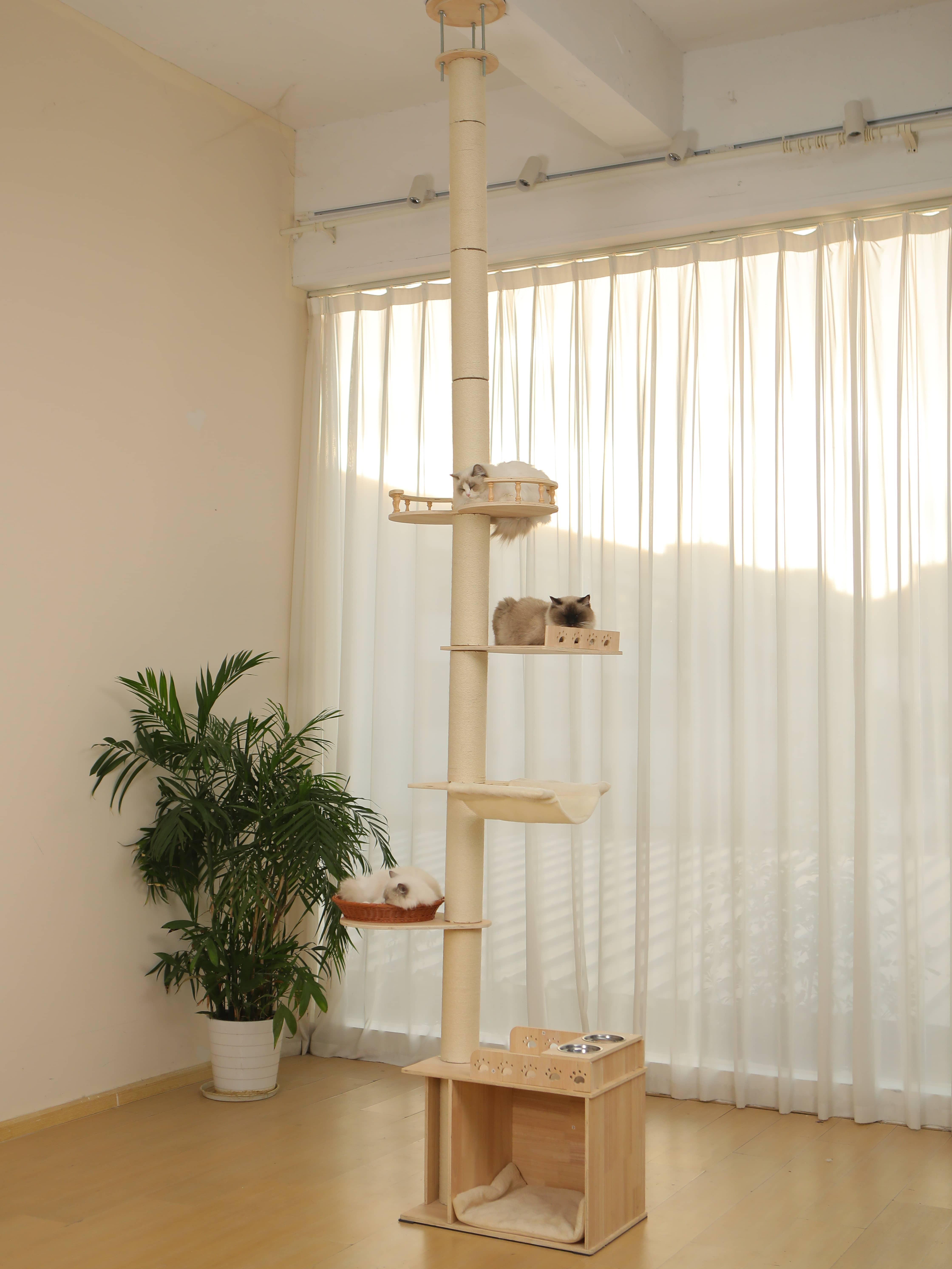 5-Tier Adjustable Cat Tree Tower-Hemp Scratching Post, Perches, Sturdy Indoor-Outdoor…