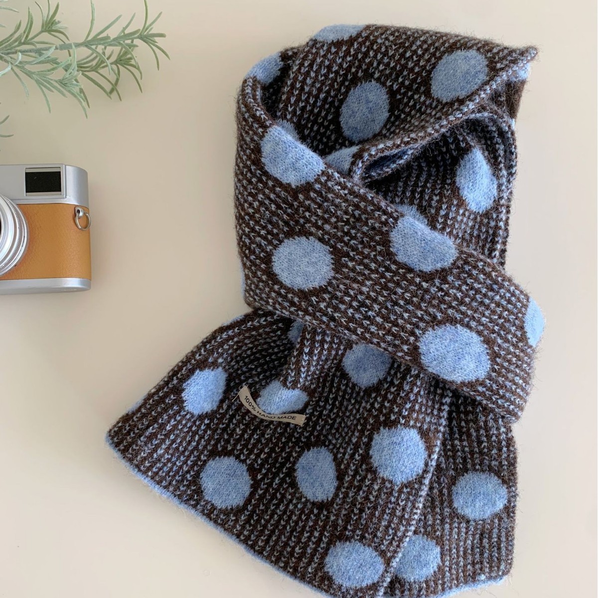 Korean-style Retro Polka-dot Knitted Scarf For Women