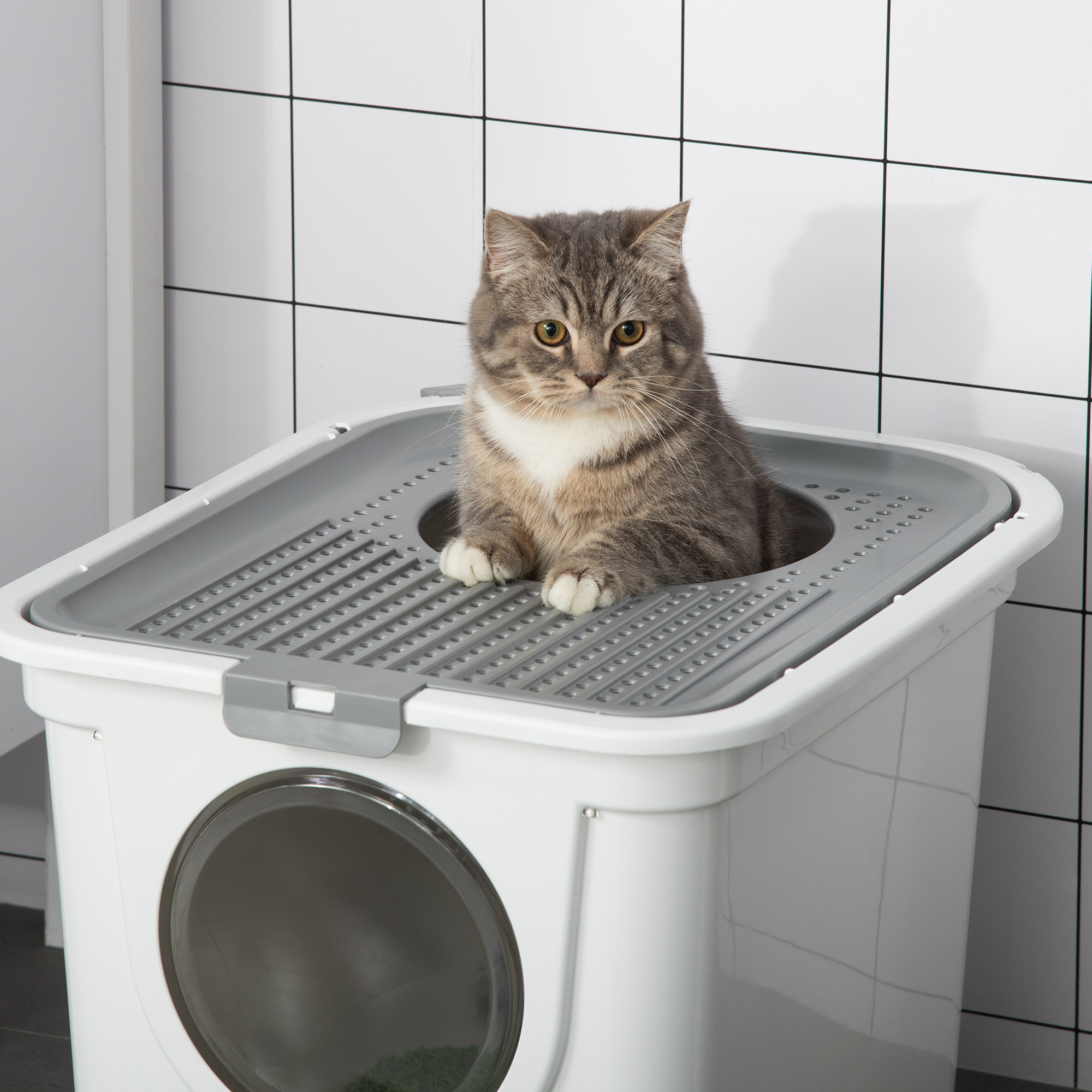 PawHut Cat Litter Box, Pet Toilet, Enclosed Kitten Pan With Front Entrance Top Exit, High…