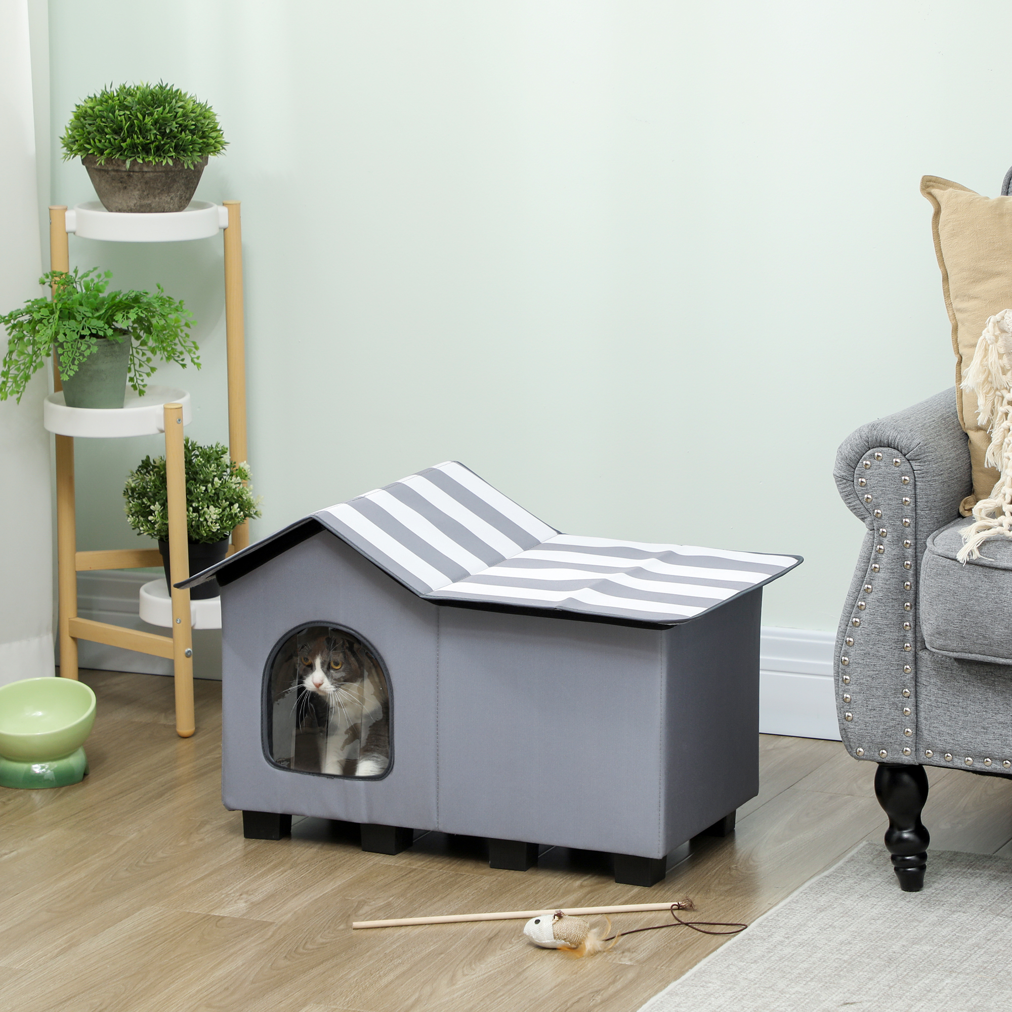 Outdoor Cat House, Weather Resistant Feral Cat Cave With Elevated Base And Cushion For…