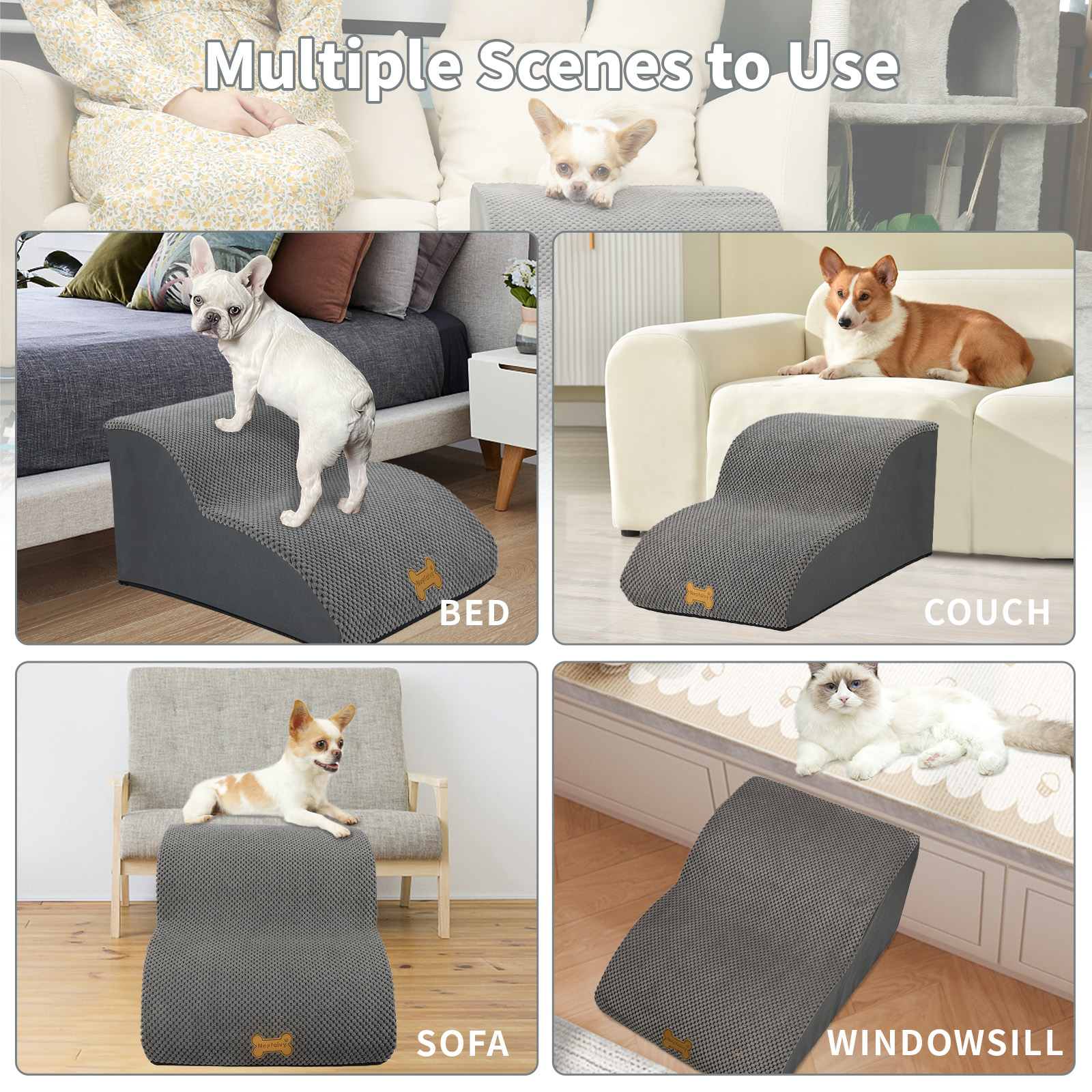 Nepfaivy Dog Steps Stairs For Bed - Non-Slip Pet Stairs For Small Dogs And Cats, Dog Ramp…