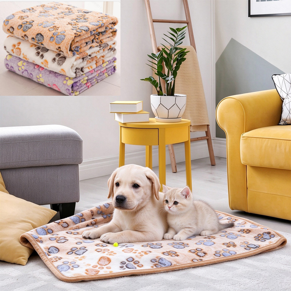 3 Pack Pet Blanket, Soft Plush Paw Print Dog Blanket Washable, Warm Fleece Cat Blanket…
