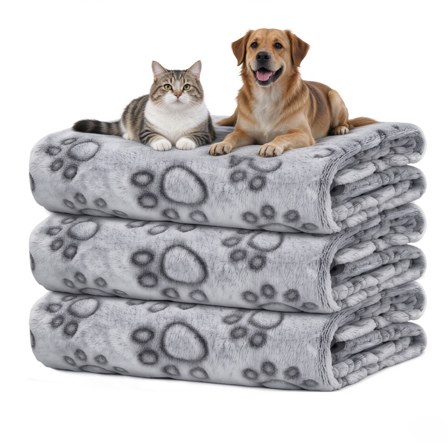 3 PackPet Blanket, Soft Plush Paw Print Dog Blanket Washable, Warm Fleece Cat Blanket For…
