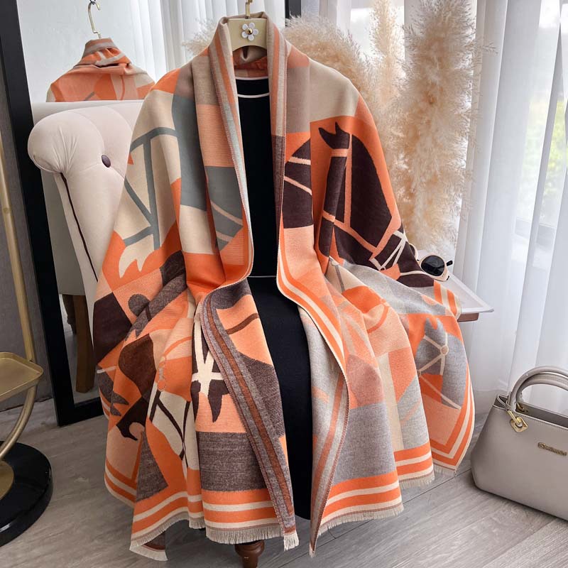 Women's Autumn Winter Color-Block Double-Faced Jacquard Scarf
