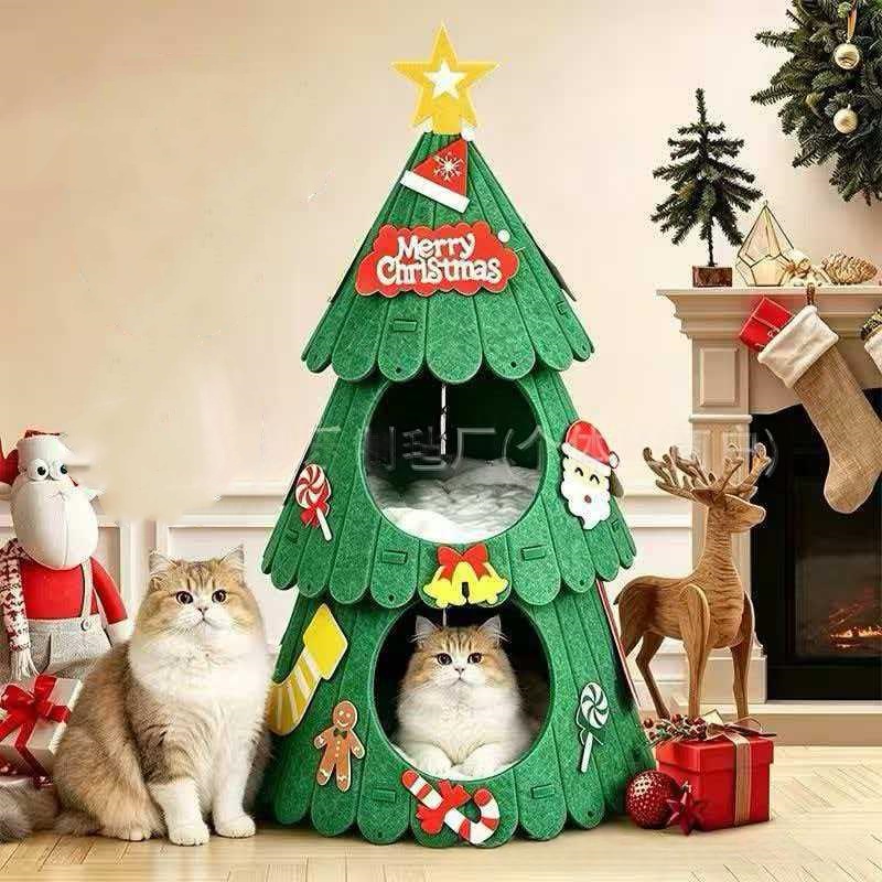 Creative Cartoon Christmas Tree Cat Climbing Frame And Cat Bed