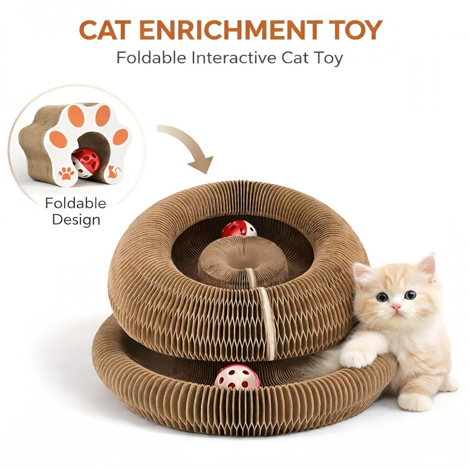 Kitty Curls Cat Toy - Foldable Accordion Cat Scratcher withBall - Magic Organ Cat Scratch…