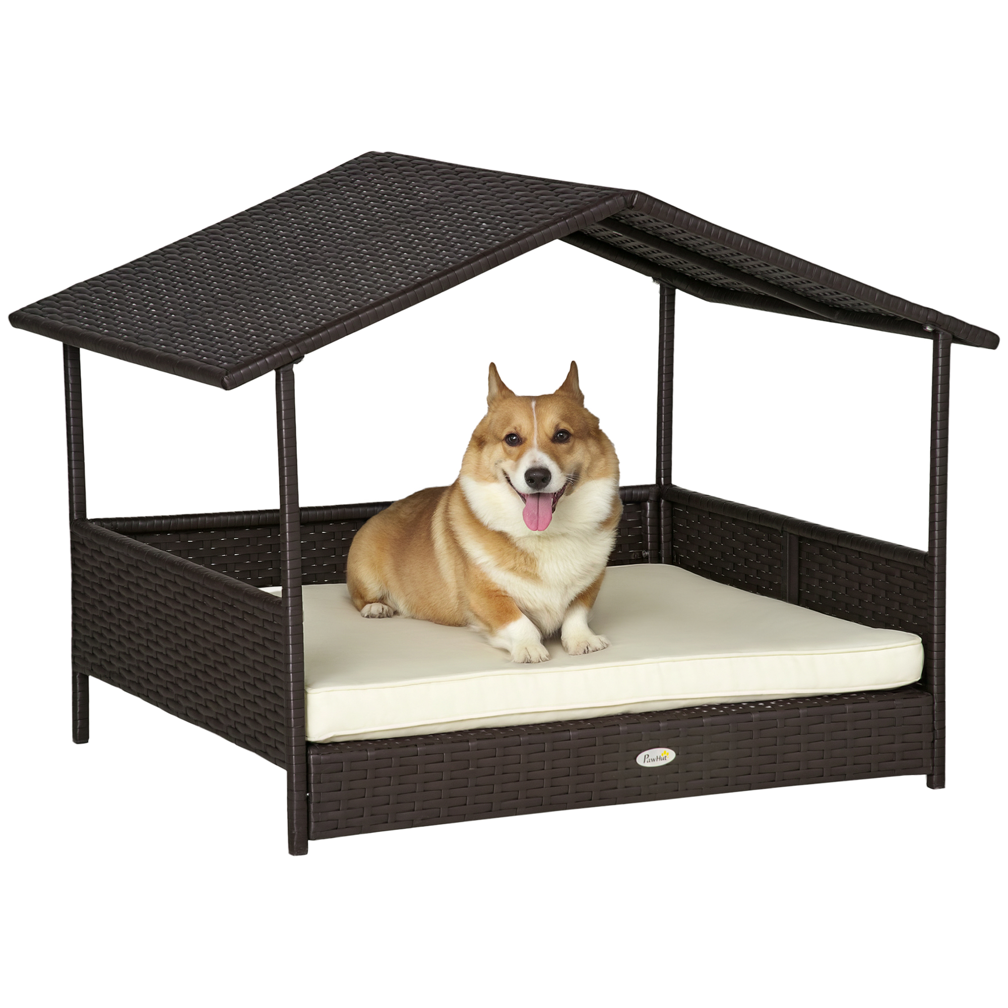 Wicker Dog House, Rattan Pet Bed, With Removable Cushion, Canopy, For Small And Medium…