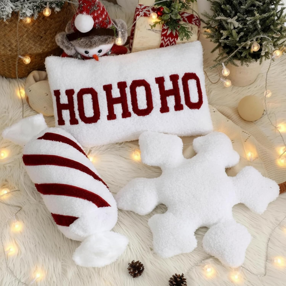 Red & White Christmas Throw Pillows, Festive Decorative Holiday Cushions