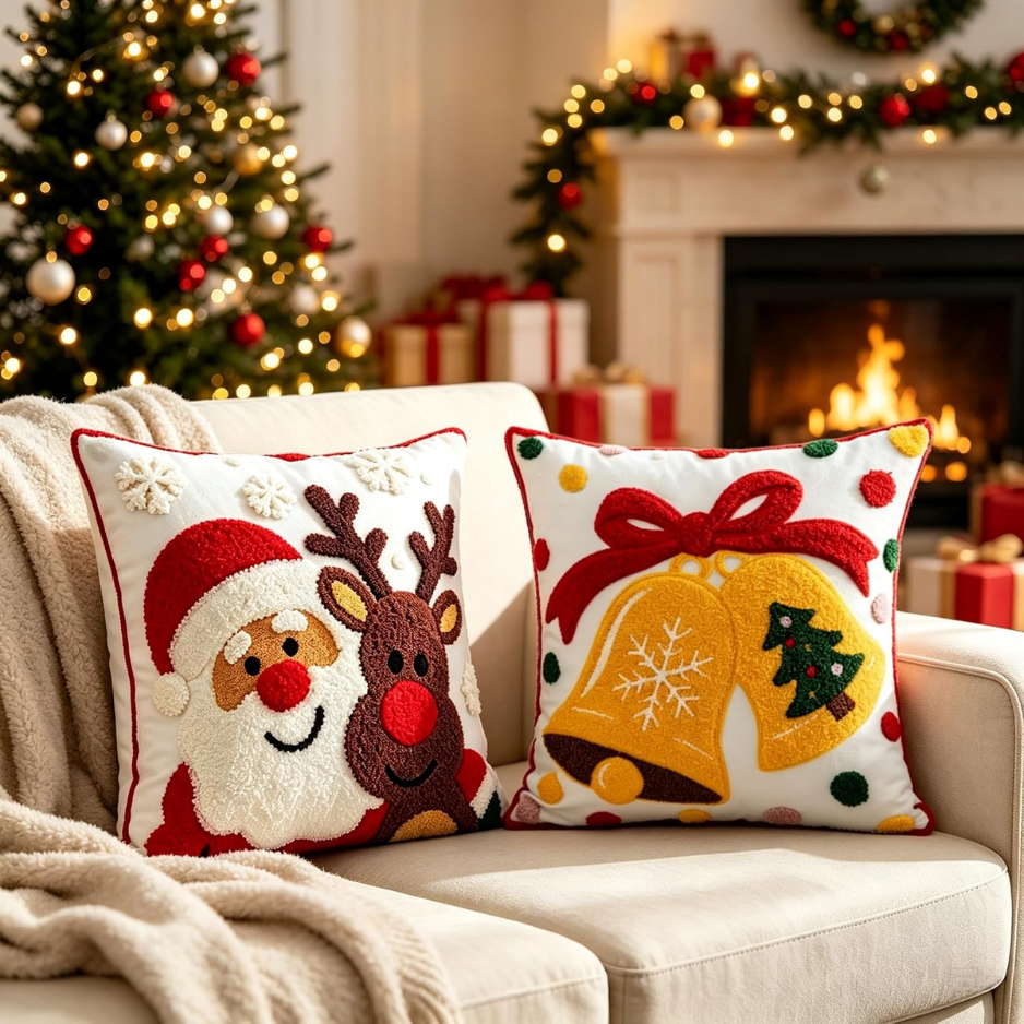 2-Pack Christmas Throw Pillow Covers 18x18, Soft Holiday Decor