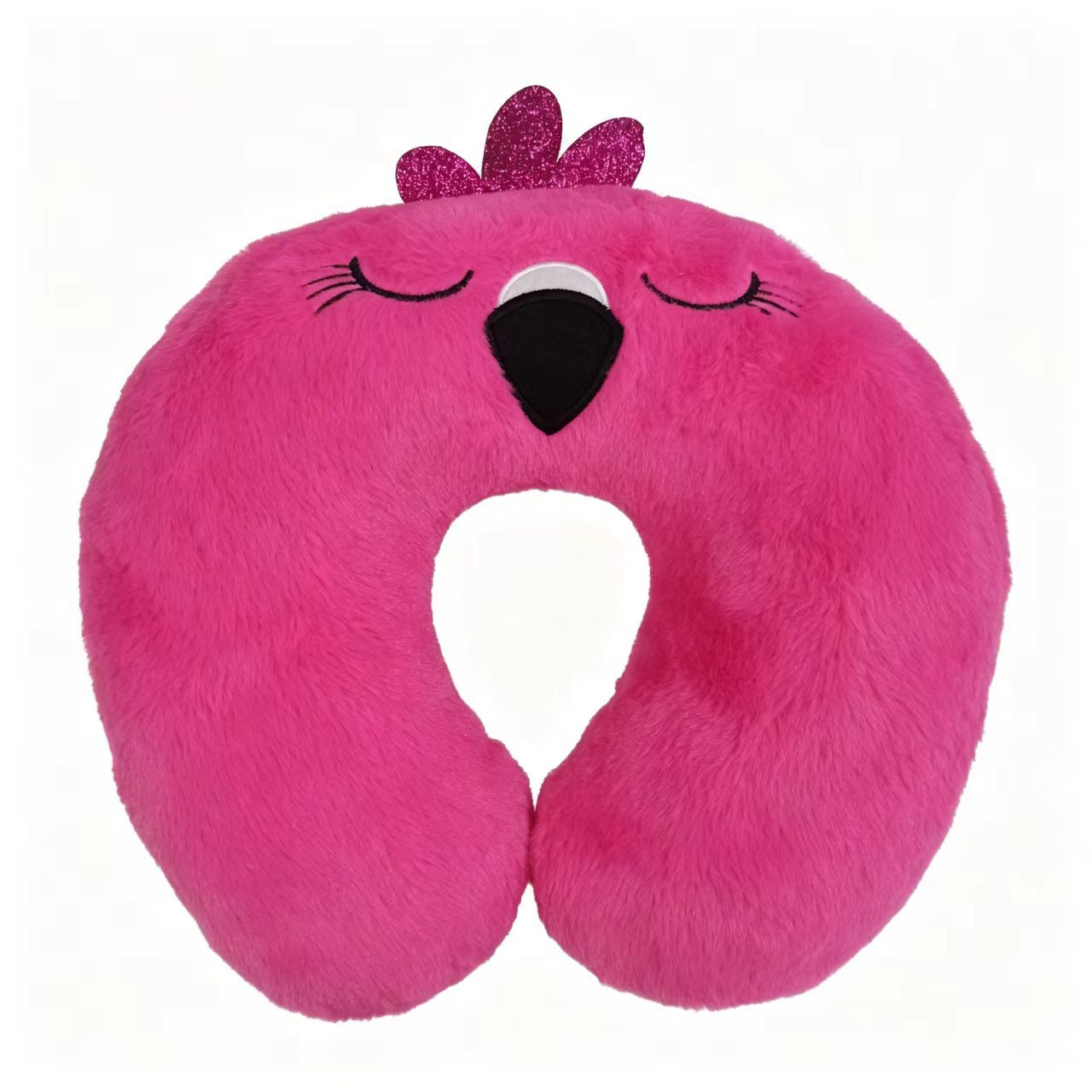 Cute Hot Flamingo Plush Travel Neck Pillow, PP Cotton Filled U Shaped Neck Support…