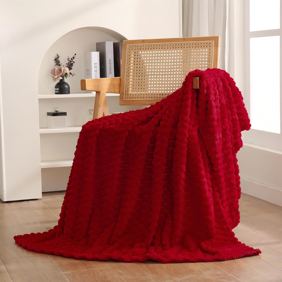 Red Throw Blanket 50 60 Inches Gifts For Mom Fuzzy 3D Jacquard Decorative