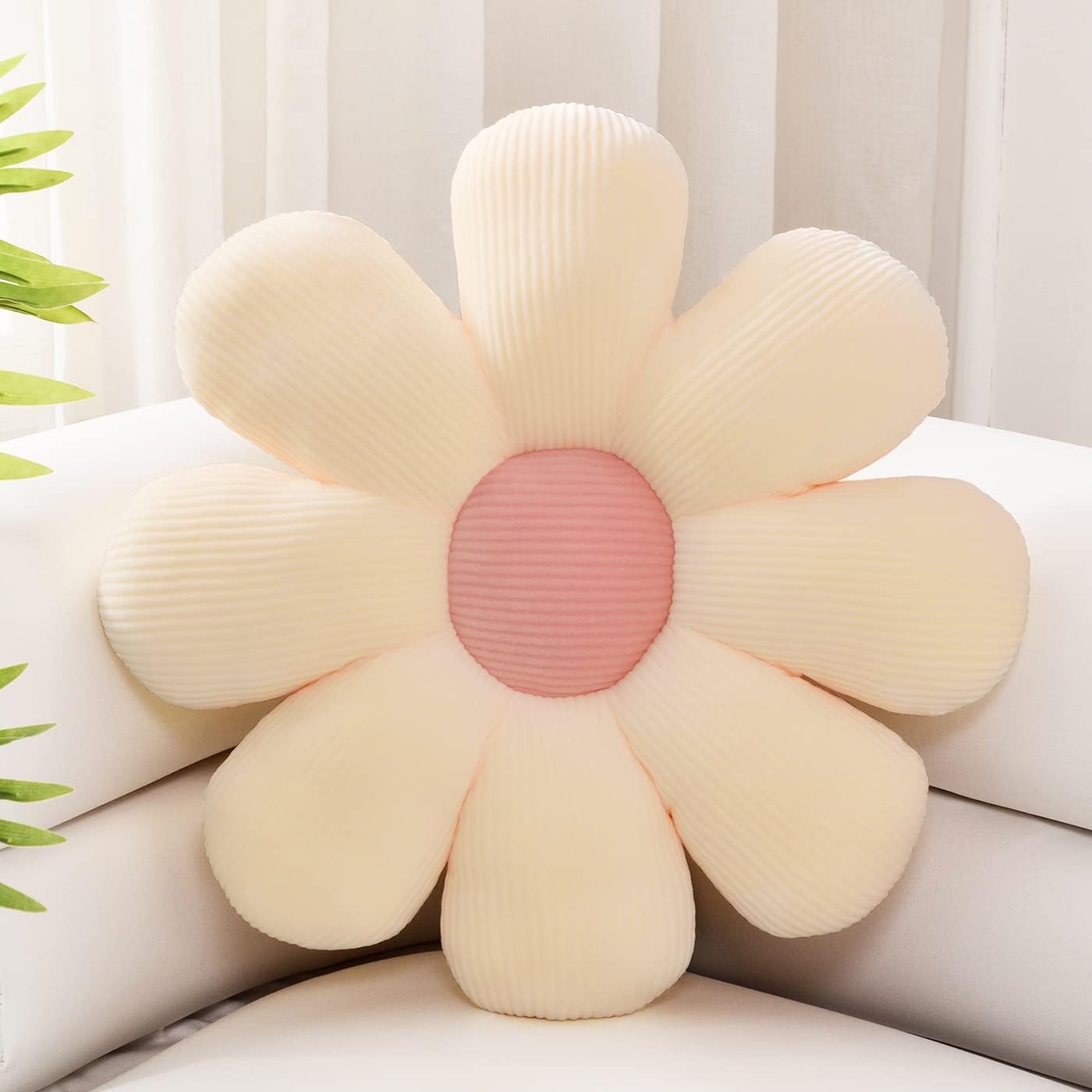 Beige Flower Shaped Throw Pillow 15.7 Inch, Plush Floor Seating Cushion For Bedroom…