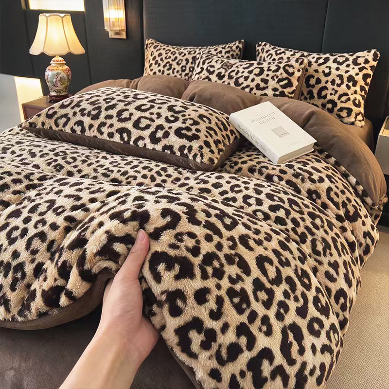 Rabbit Fur Plush Leopard-print Four-piece Set Meilade Winter
