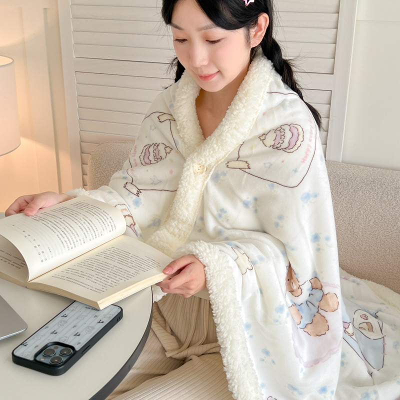 Korean-style Thickened Milk Velvet Lambswool Shawl Blanket