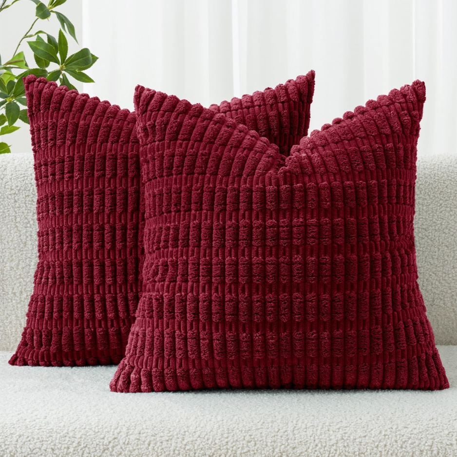 Christmas Corduroy Decorative Throw Pillow Covers 18x18 Burgundy