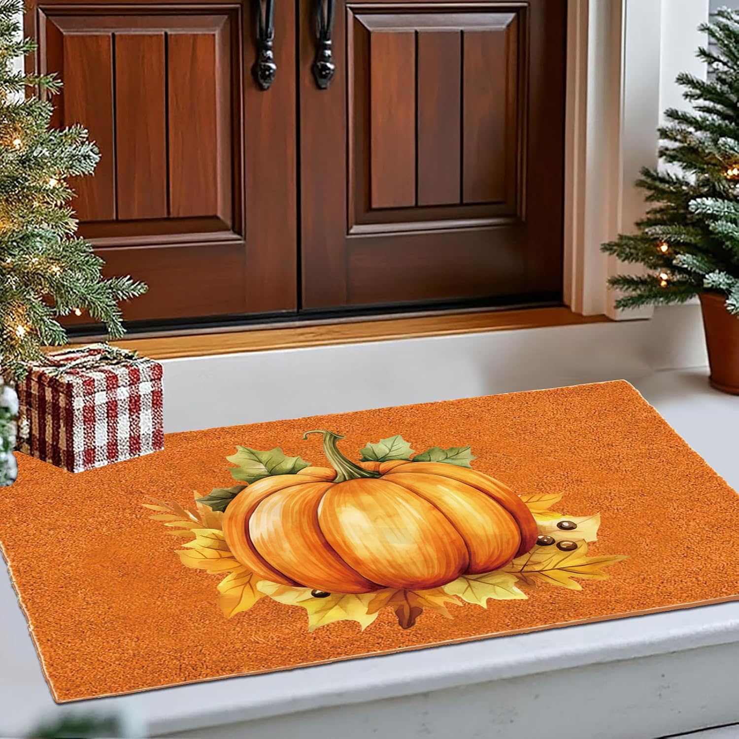 Fall Pumpkin Door Mat 30x18 Inch, Rustic Welcome Mat For Front Door, Halloween…