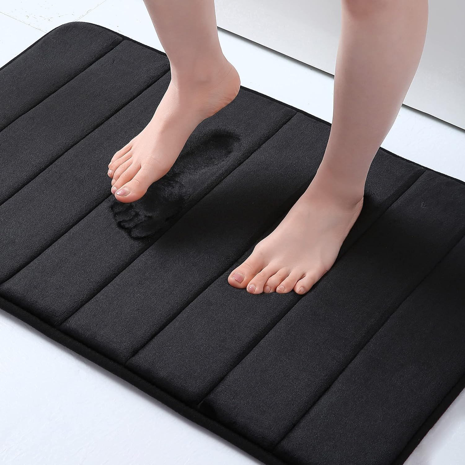 Soft Memory Foam Bath Mat 16x24 Inch, Black Absorbent Bathroom Floor Rug For Shower, Tub…