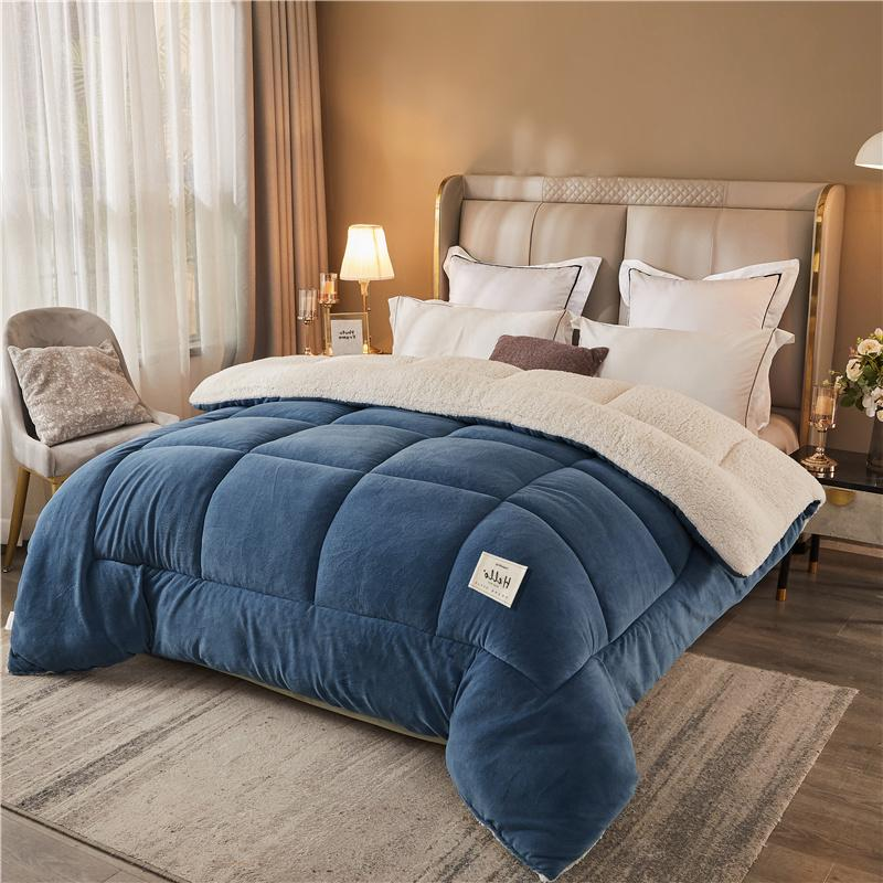 1-Pack Reversible Sherpa Comforter, Ultra Warm Thick Plush Bedding Quilt For Cold Winter