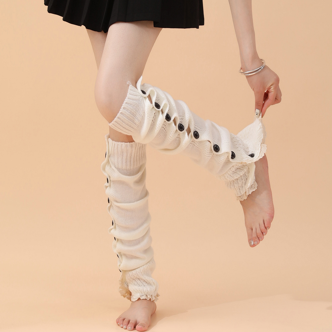 Girls Knitted Leg Warmer Socks Button Design Crochet Knit Boot Covers Fashion Women Lace…