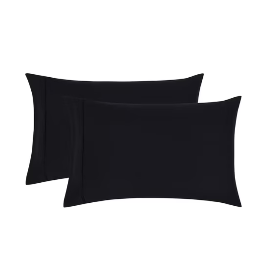 2-Pack Super Soft Brushed Microfiber Pillowcases, Rich Black Standard Queen Size, Cozy…