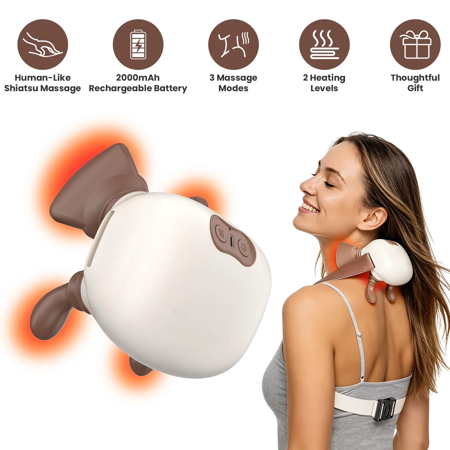 Cordless Shiatsu Neck Massager with Heat, 4 Silicone Massage Nodes, 3 Intensity Levels…