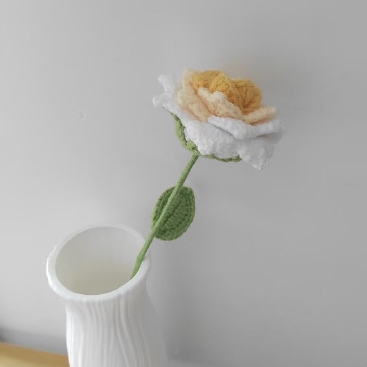 Handmade Finished Pointed Artificial Rose Crochet Knitted Yarn Flower Hand Hooked Flower…