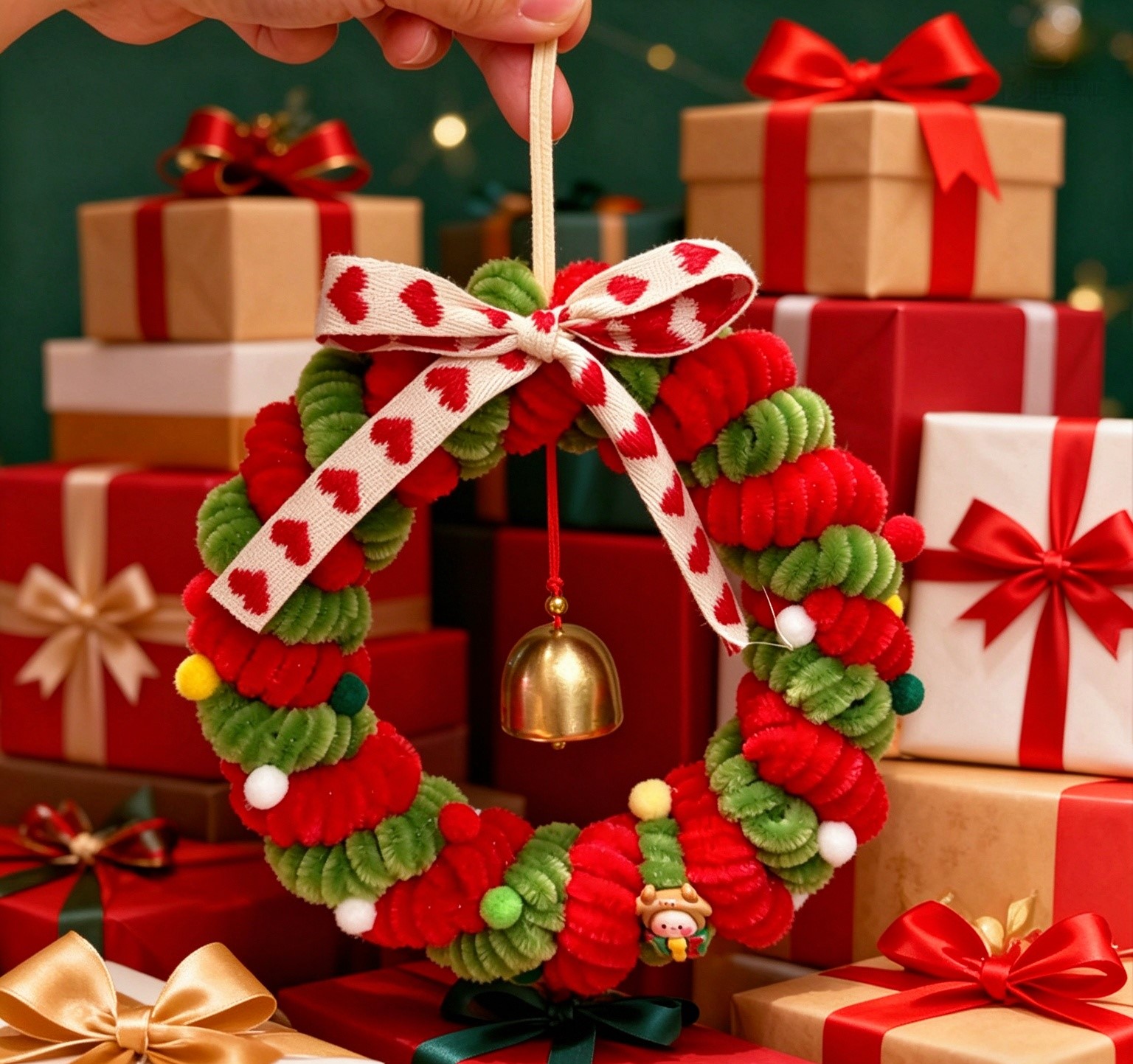 Handmade Pipe Cleaner Christmas Wreath Ornament Creative Xmas Tree Hanging Decor…