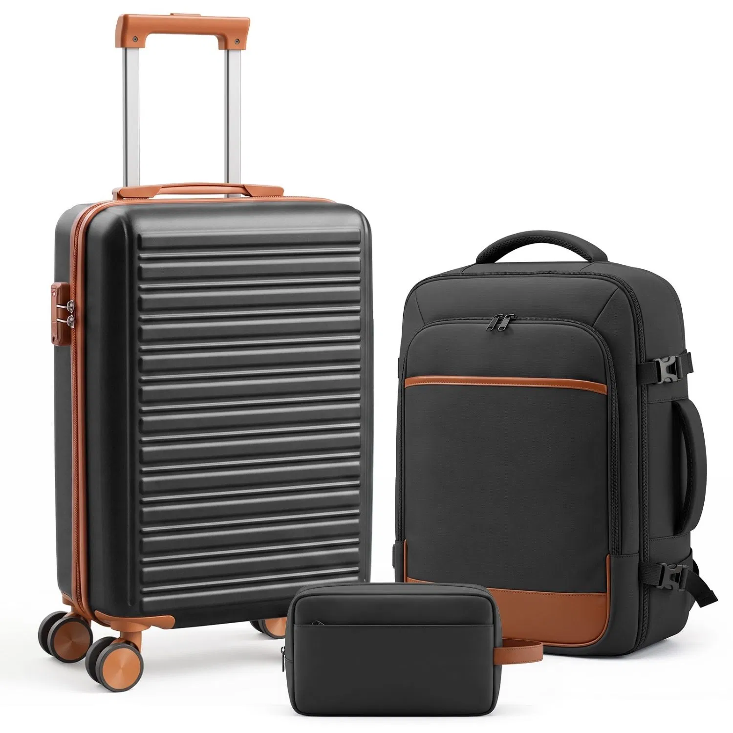 3-Pack Travel Luggage Set with Backpack, Includes 20-Inch Carry-On Suitcase, Duffle Style…