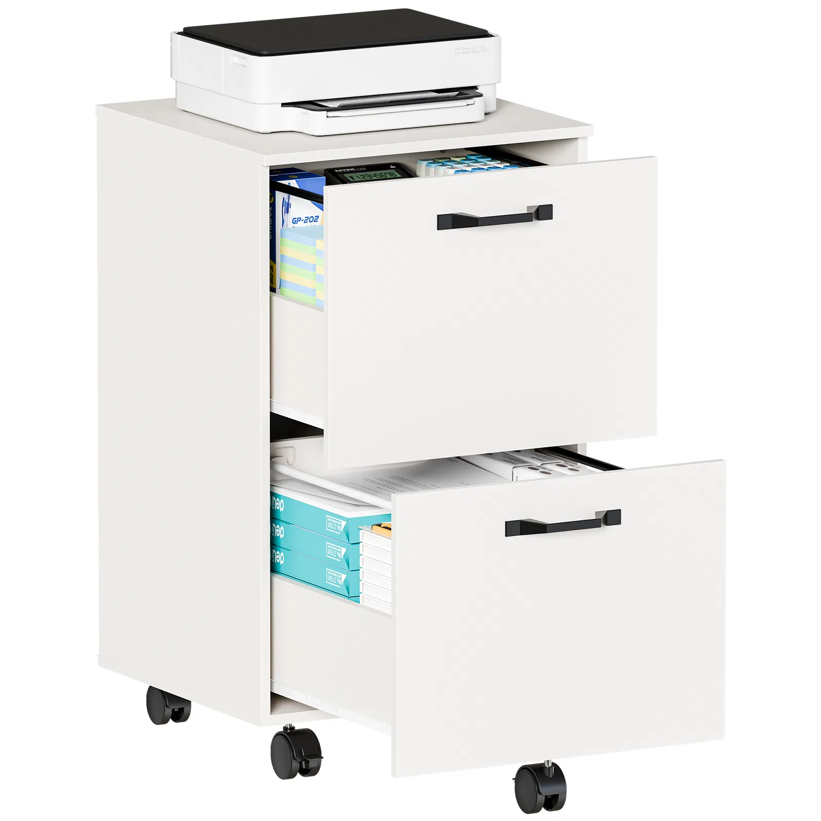 Living Room 2 Drawer Rolling Wood Filing Cabinet with Printer Stand Under Desk Storage…