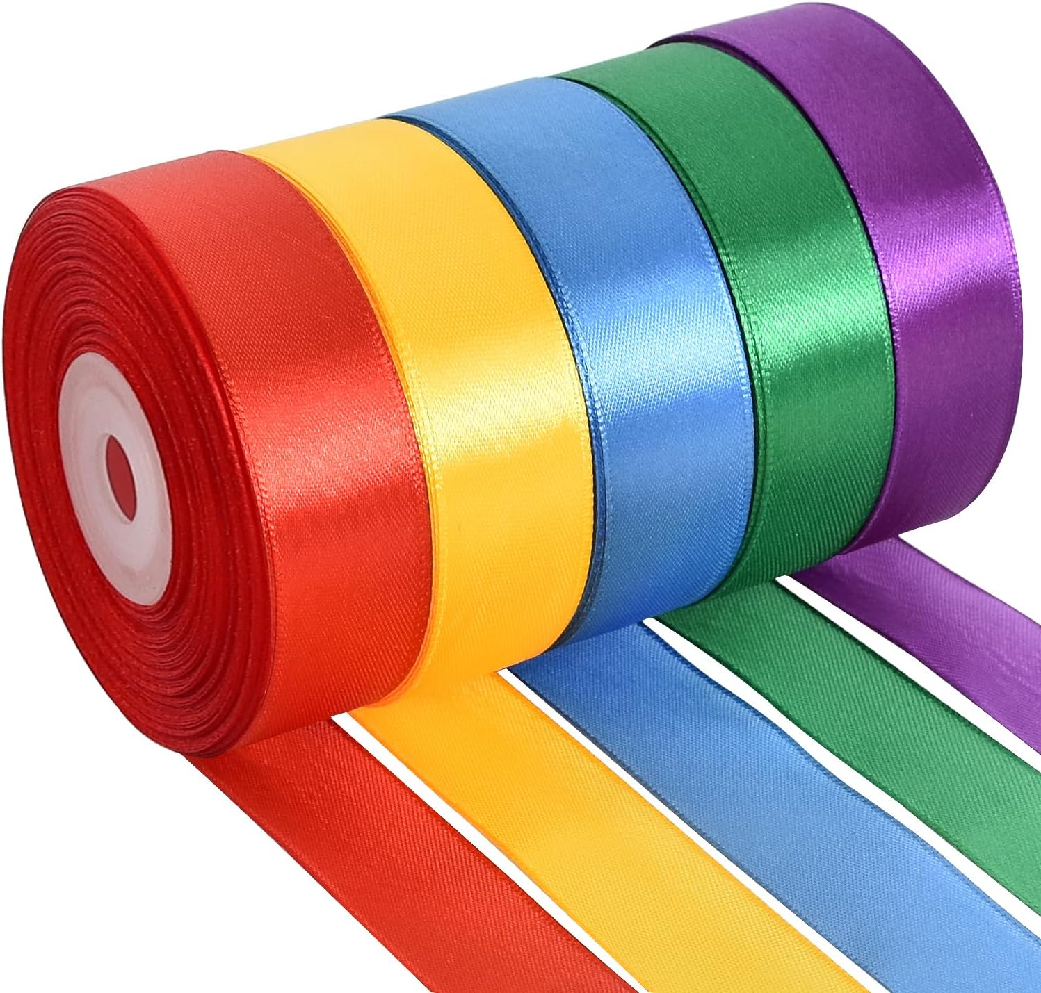 Satin Ribbon Rolls 5 Colors, 1 Inch X 125 Yards Fabric Ribbon For Gift Wrapping, Wedding…