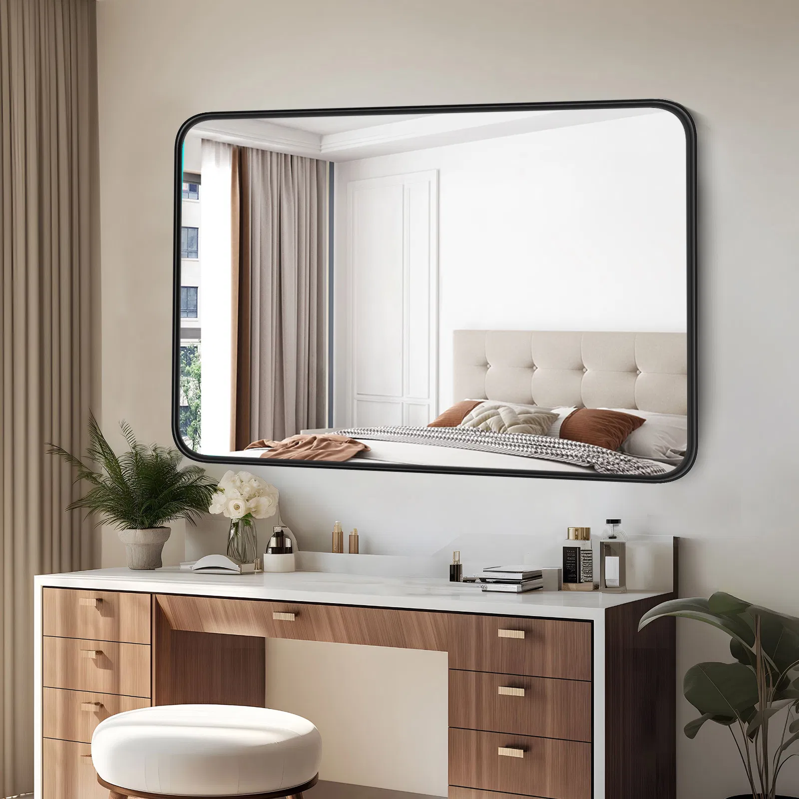 Large Rectangle Vanity Framed Mirror for Wall Matte Metal Framed 30x40 Inch Modern Mirror…