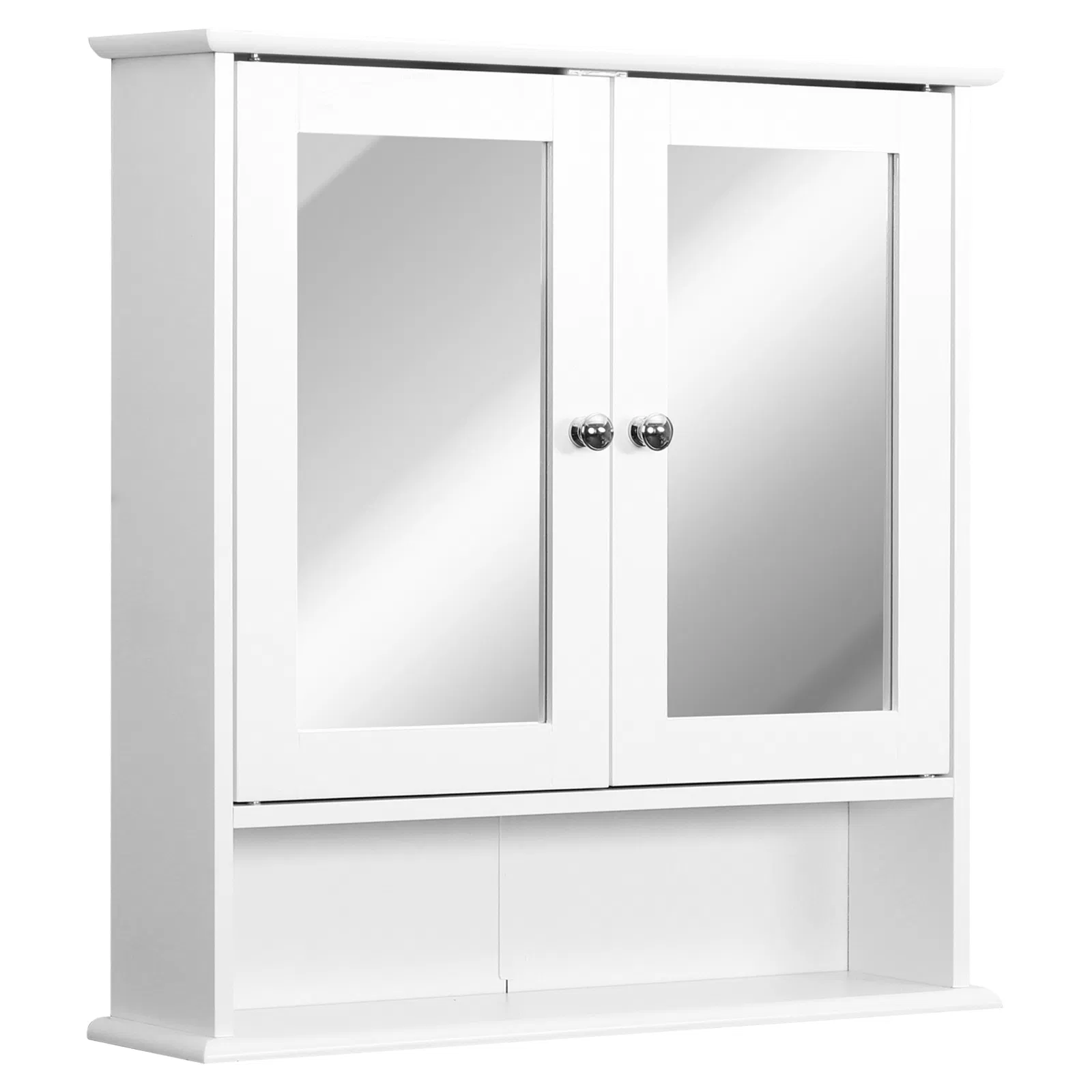 Medicine Cabinet, Wall-Mounted Bathroom Mirror Cabinet with Double Doors, Open Shelf, and…
