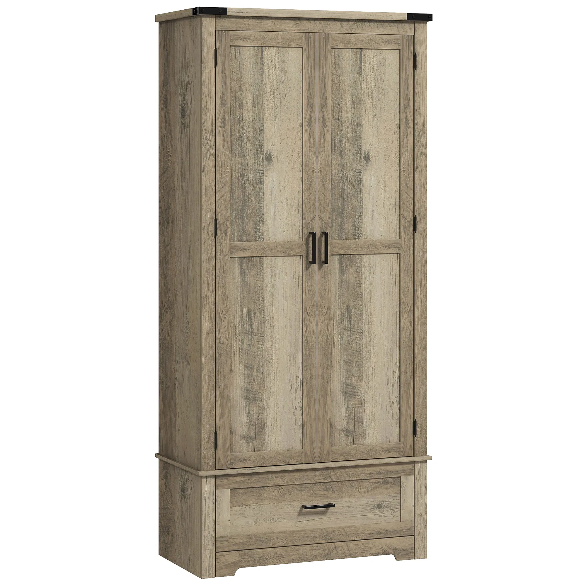69" Tall Farmhouse Kitchen Pantry Cabinet with 2 Doors, Drawer and Adjustable Shelves…