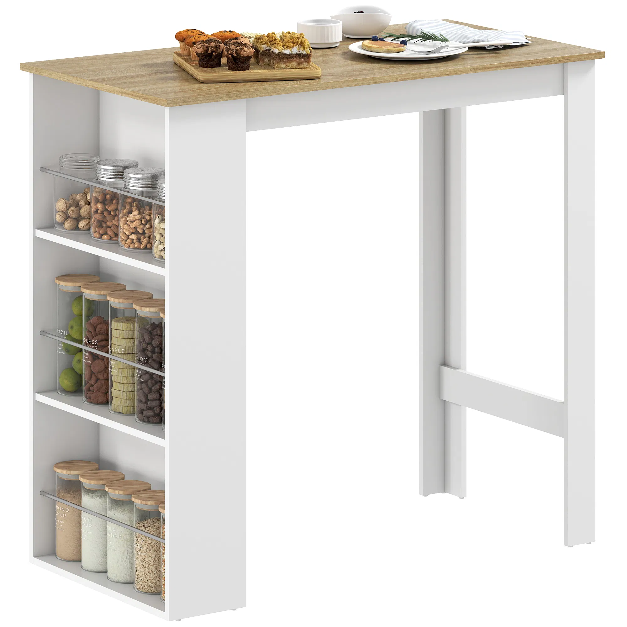 Bar Table Counter Height Dining Table with 3 Storage Shelves for Kitchen, Dining Room…