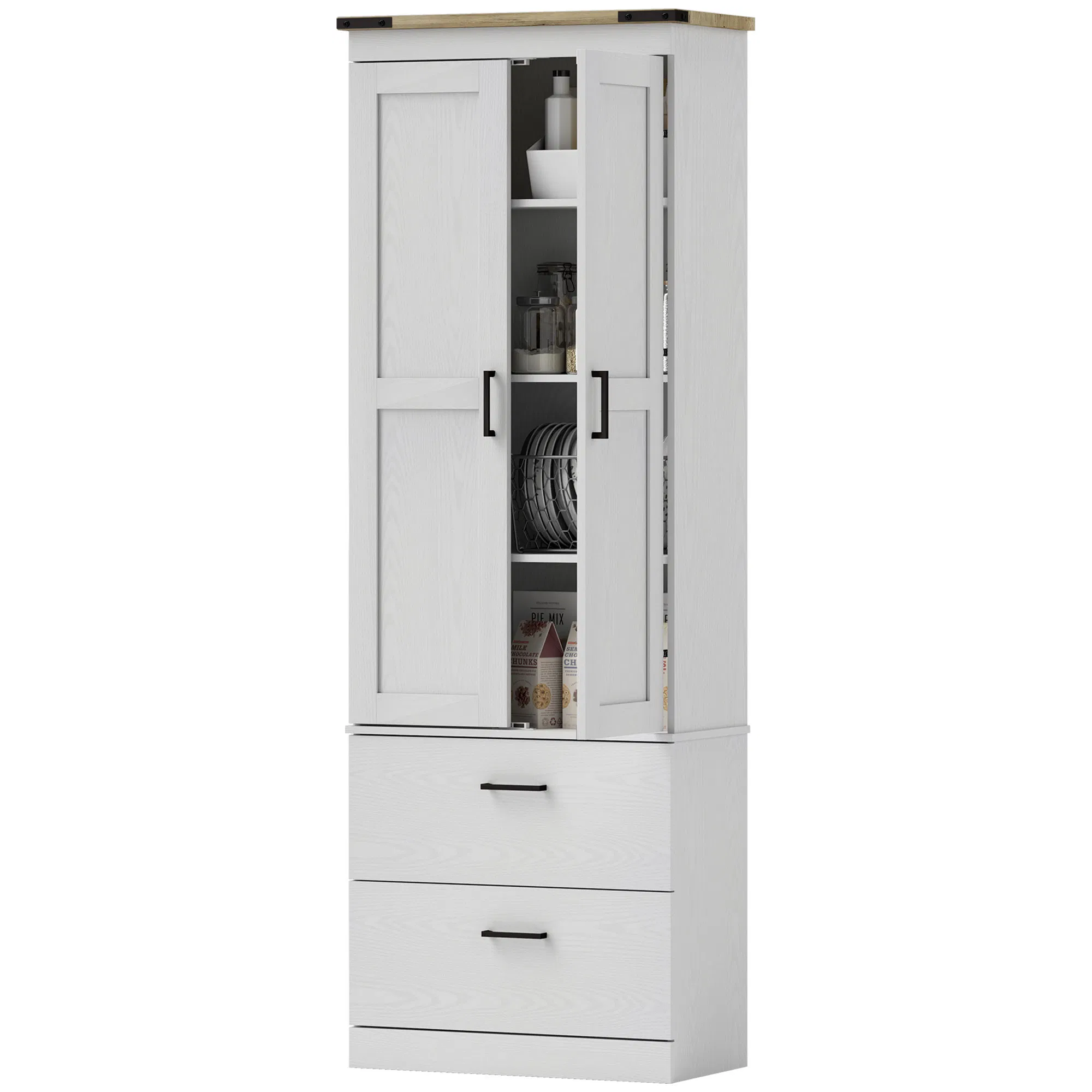 67" Tall Kitchen Pantry Storage Cabinet, Kitchen Pantry Cabinet with Doors, Drawers and…