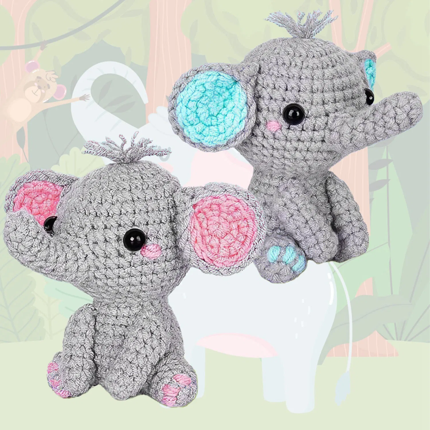 2 Lovely Elephants Crochet Kit Crochet Kit for Beginners DIY Knitting Supplies for Kids…