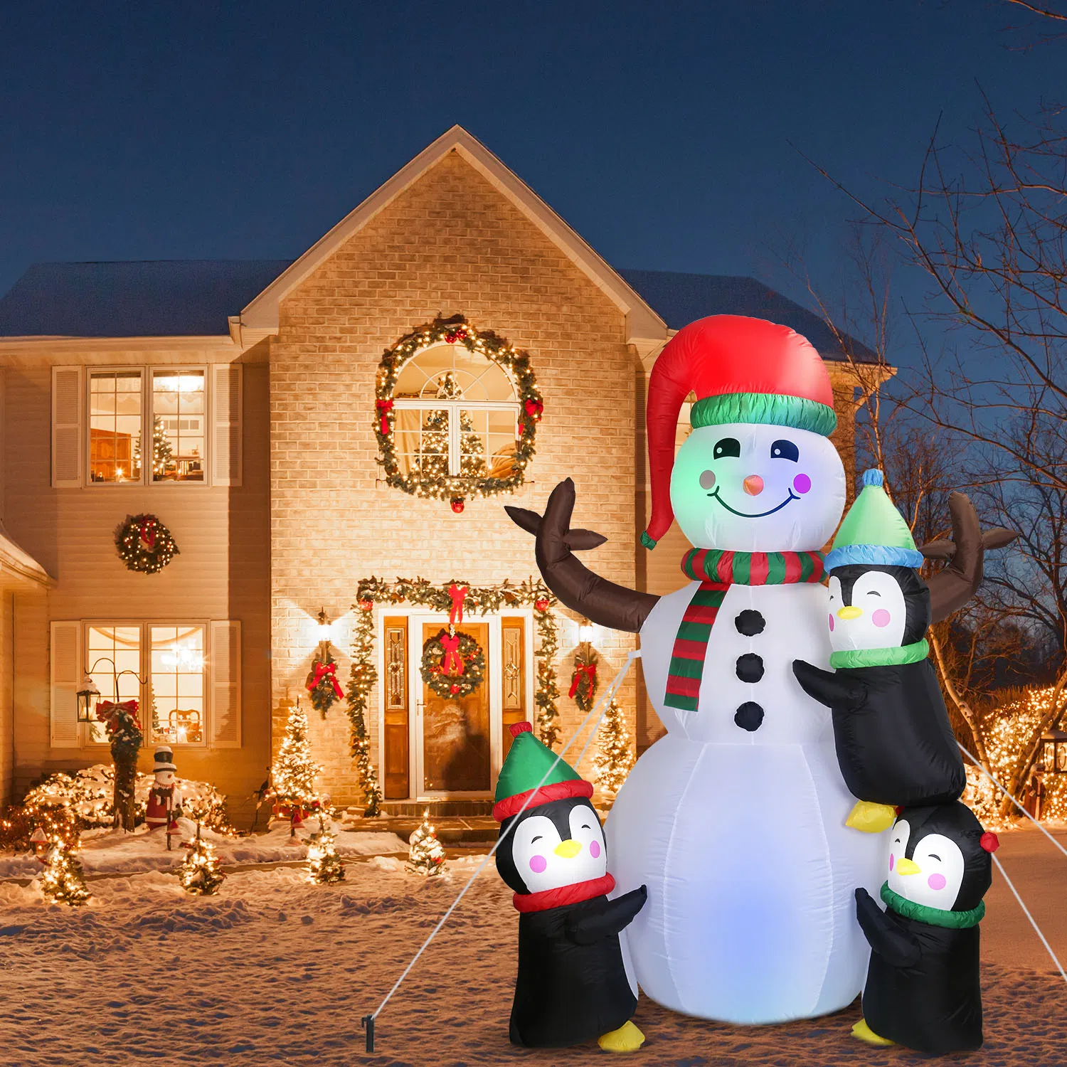 5.9FT Christmas Inflatable Decoration - Snowman & 3 Penguins with 5 LED Lights Includes…