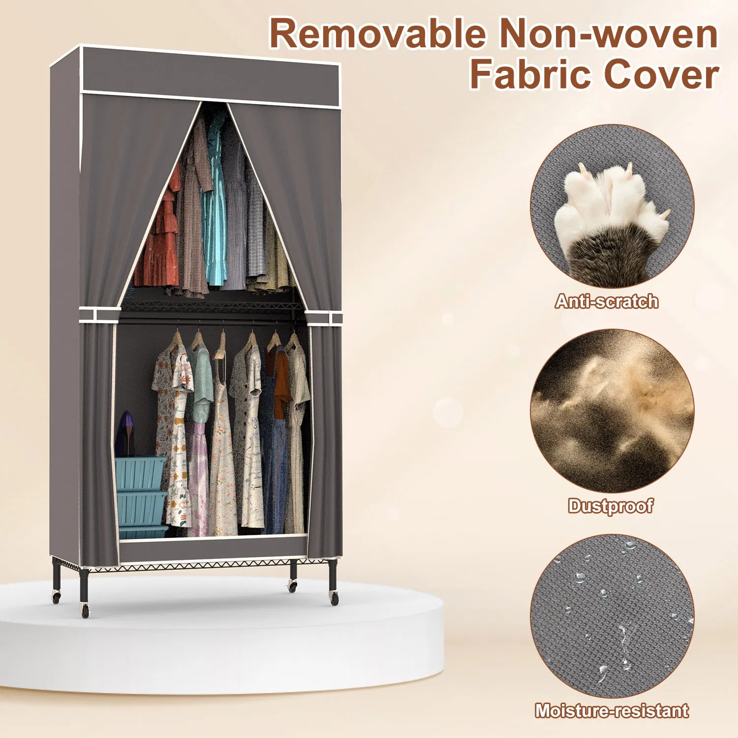 2 Tier Clothing Rack With Cover Portable Wardrobe Closet Covered Garment Rack with 4…