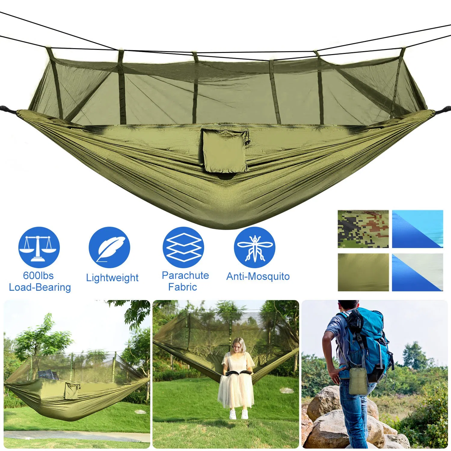 600lbs Load 2 Persons Hammock w/Mosquito Net Outdoor Hiking Camping Hommock Portable…