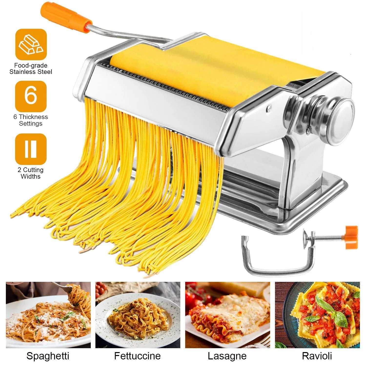 Pasta Maker Roller Machine Fettuccine Noodle Maker 9 Thickness Settings Stainless Steel