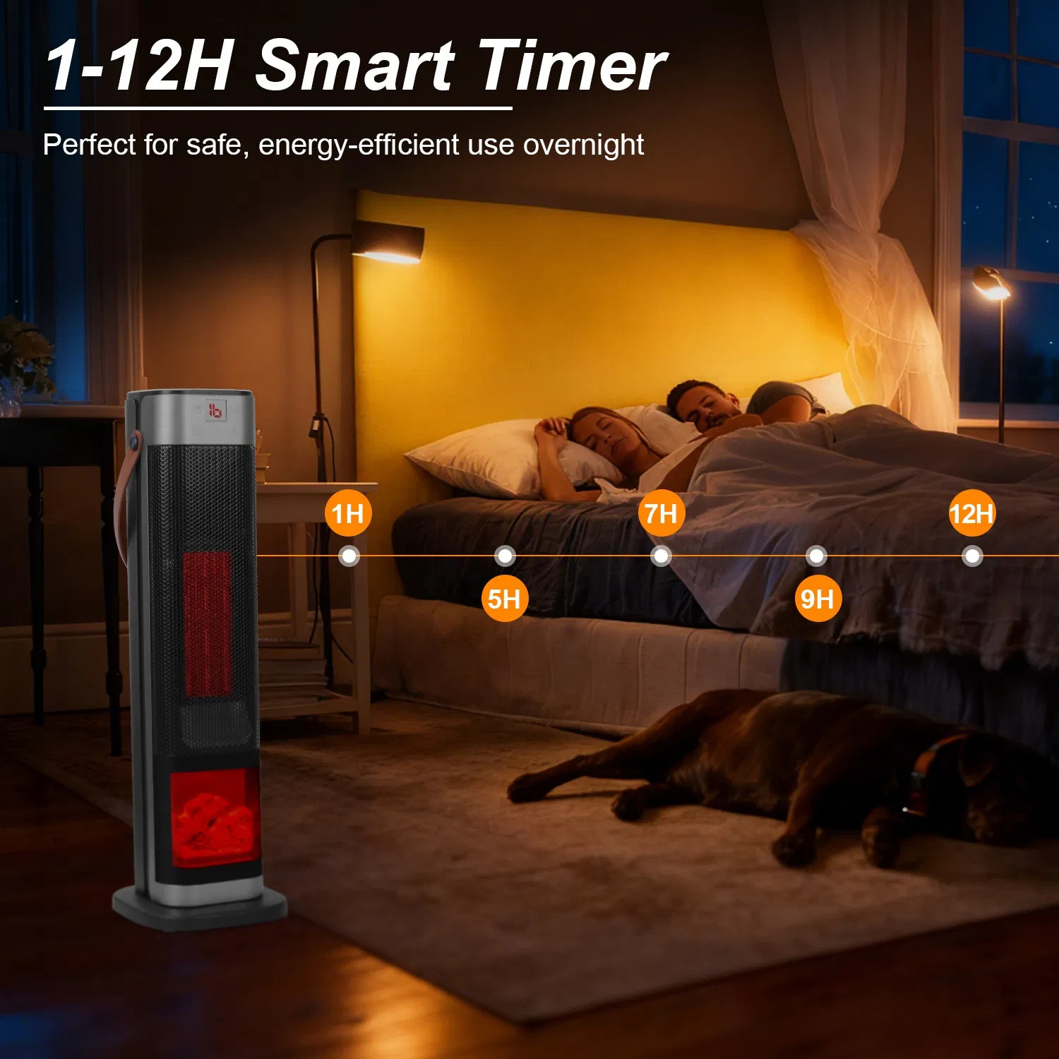 Portable 1500W Space Heater with Fireplace,90° Oscillating PTC Ceramic, Adjustable…