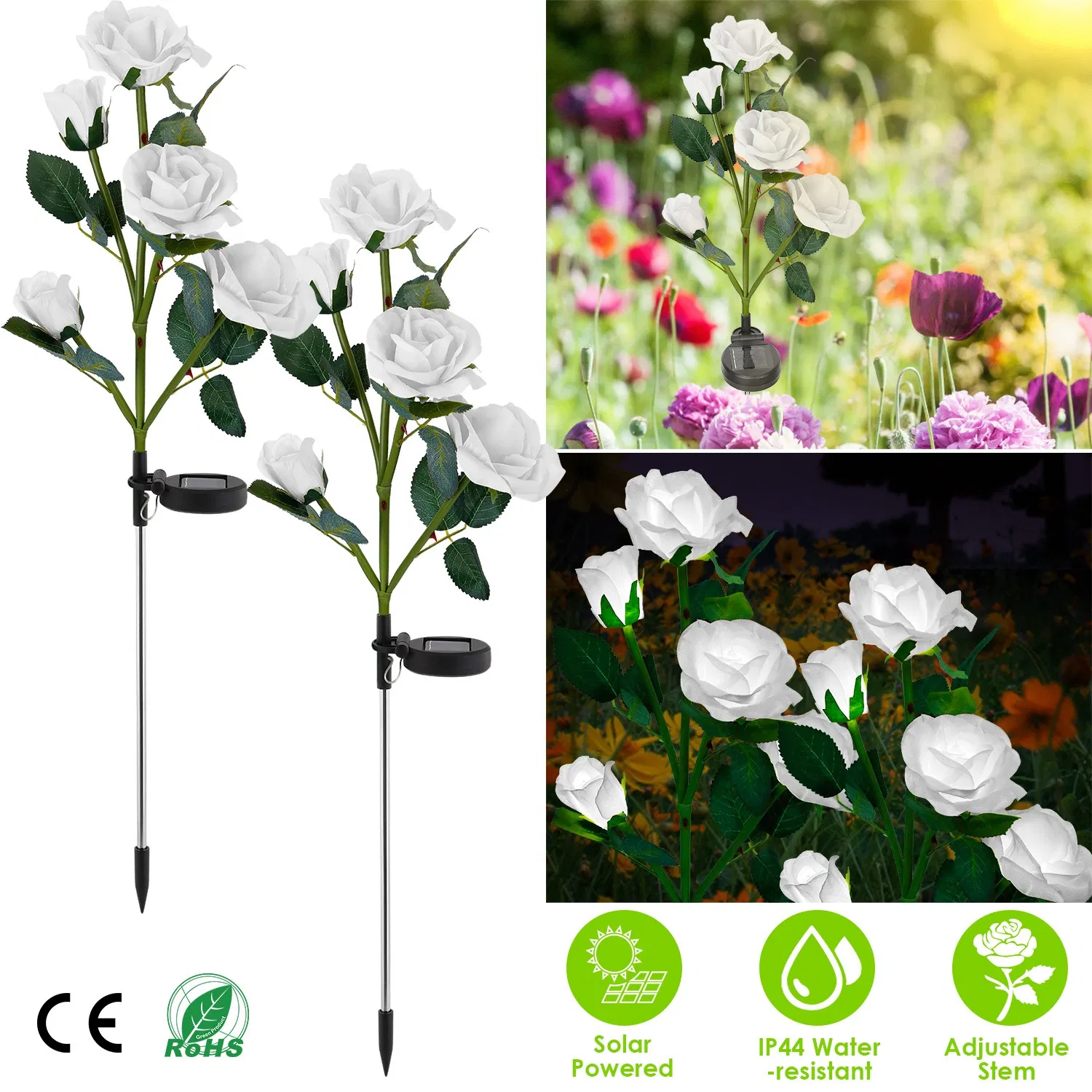 2-Pack Solar Powered Lights Outdoor Rose Flower LED Decorative Lamp Water Resistant…
