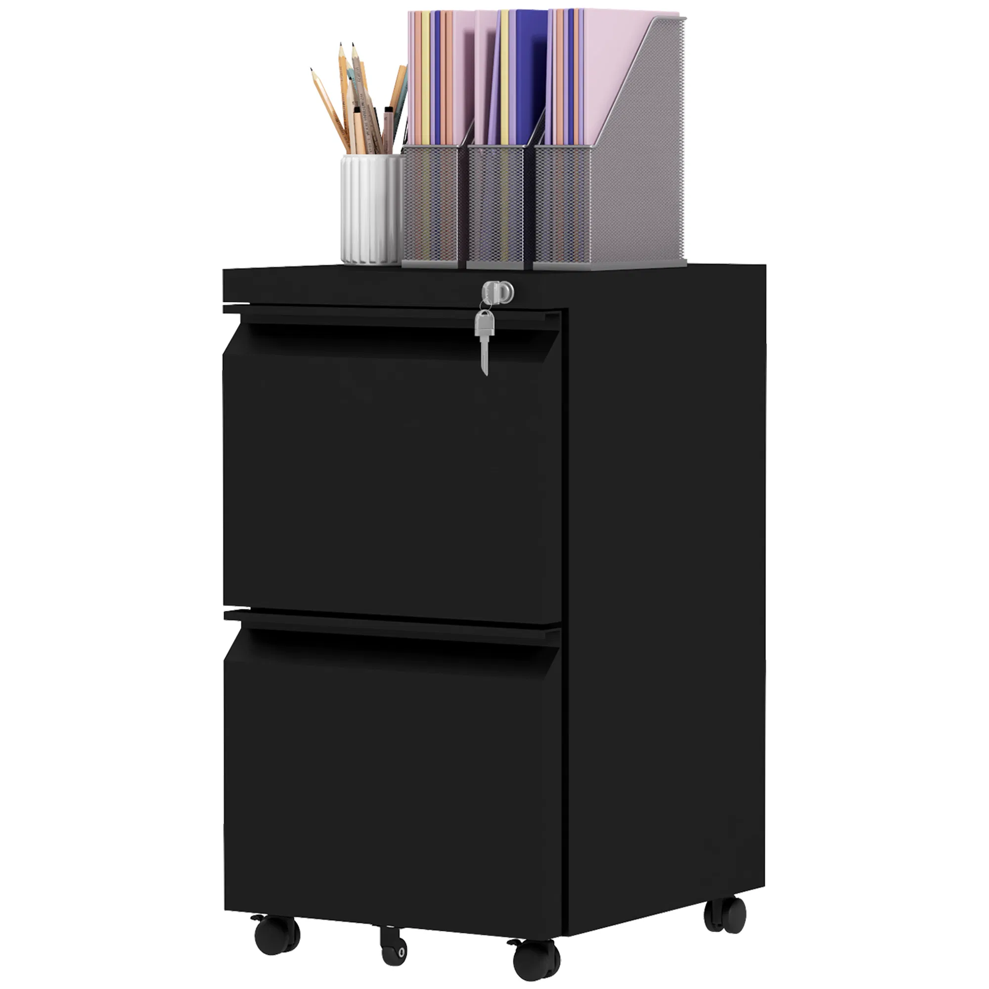 Mobile Vertical Filing Cabinet with Lock, 2-Drawer Steel File Cabinet with Adjustable…