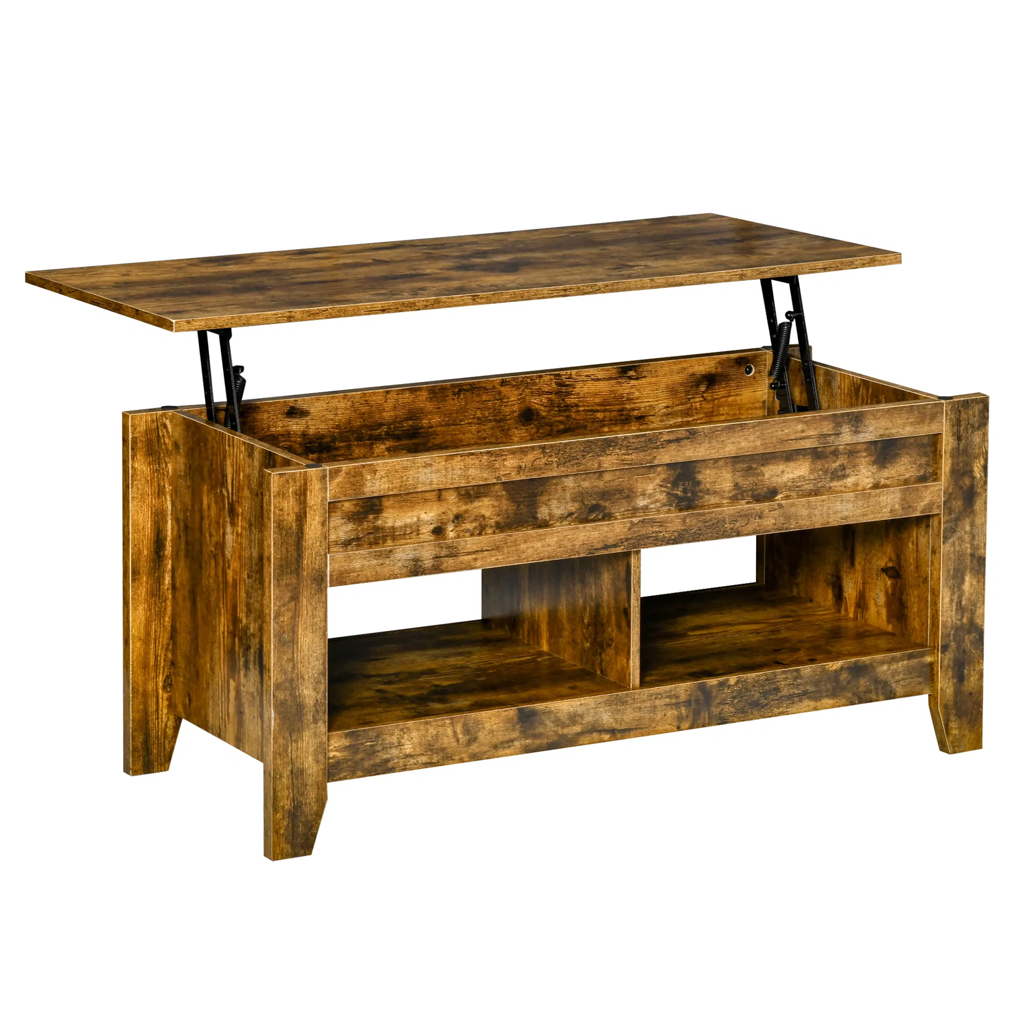 Lift Top Coffee Table with Hidden Storage Compartment and Open Shelves, Lift Tabletop…