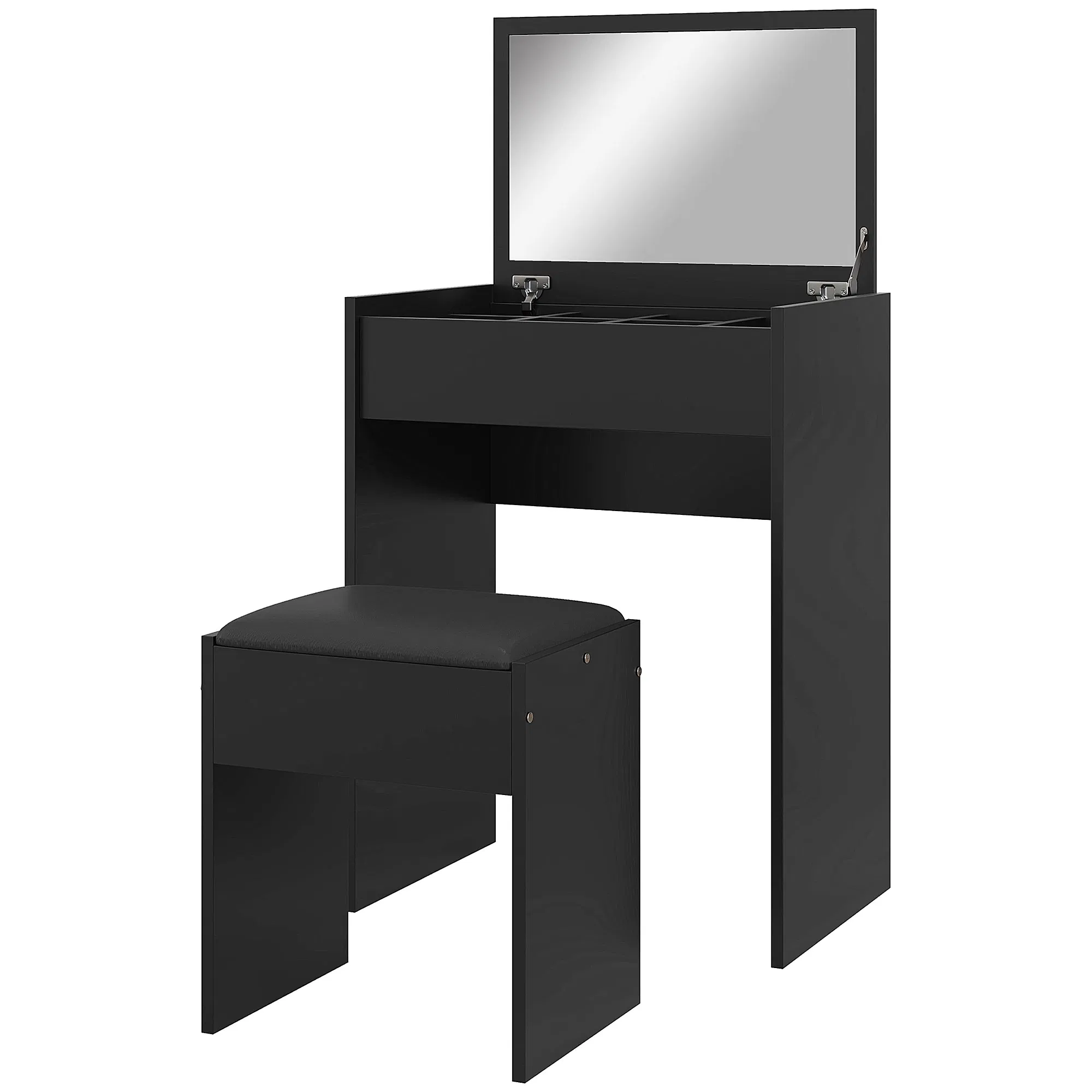 Modern Vanity Set with Makeup Table and Cushioned Stool, Dressing Table with Flip Top and…