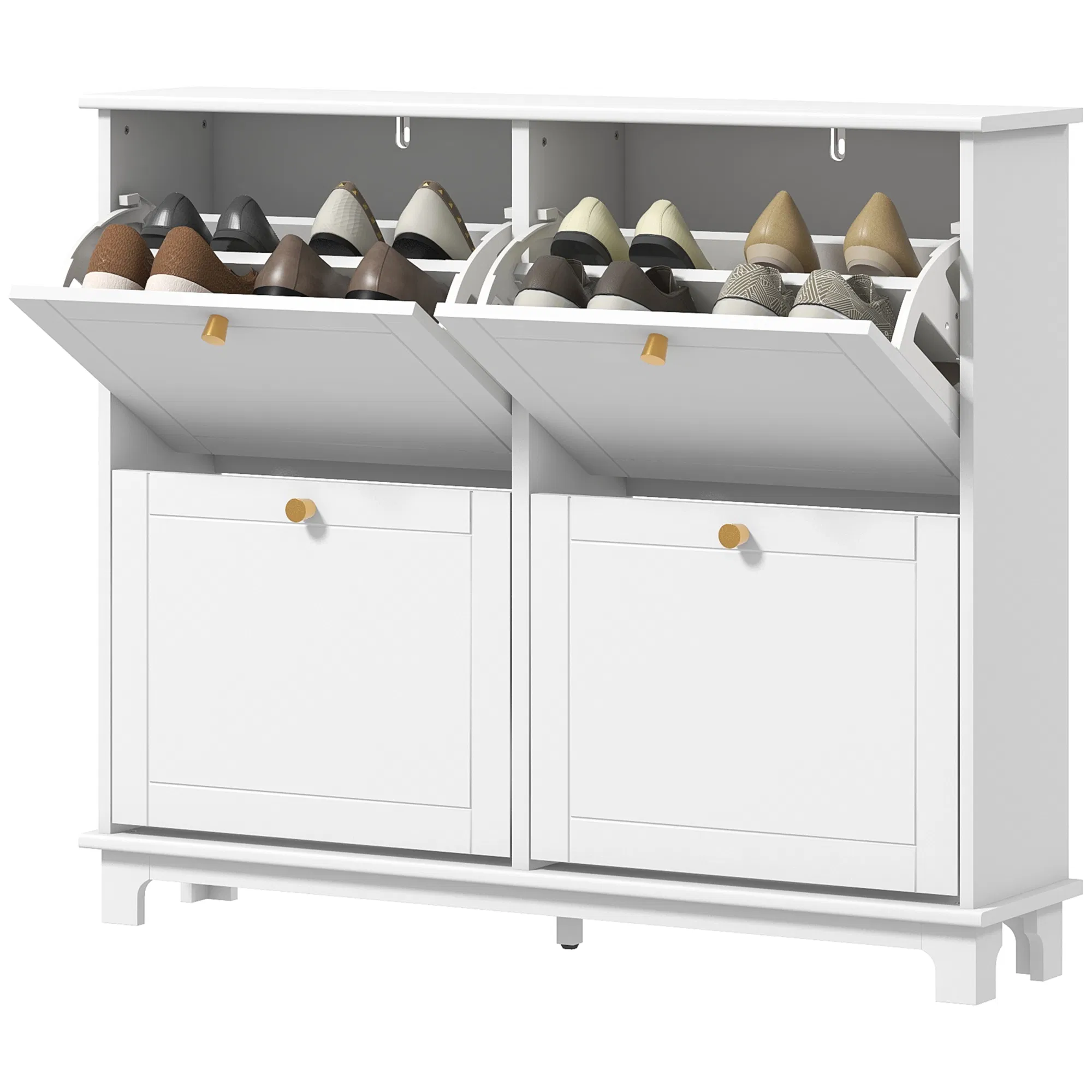 Modern Shoe Storage Cabinet, Narrow Shoe Cabinet with 4 Flip Drawers, Adjustable Shelves…
