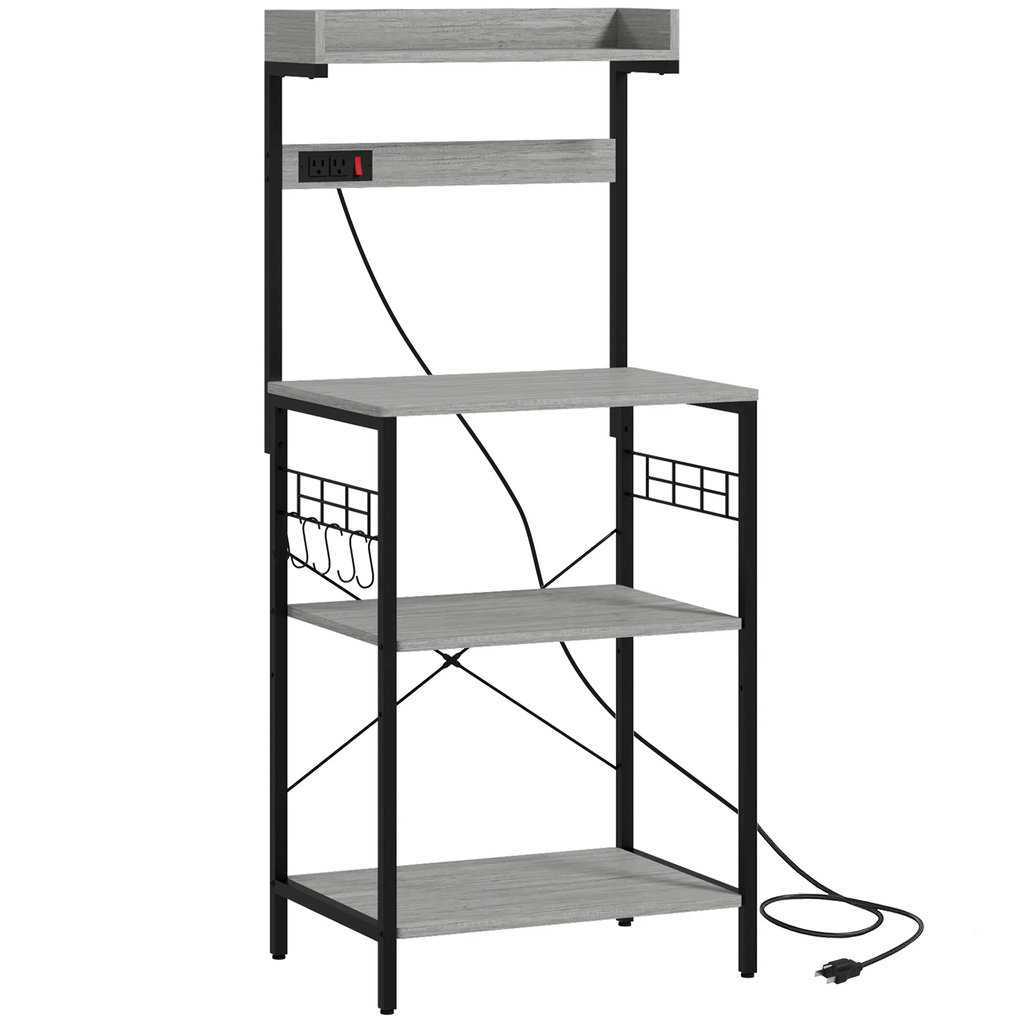 Kitchen Baker's Rack with Power Outlet, Coffee Bar Station with Adjustable Shelves and…