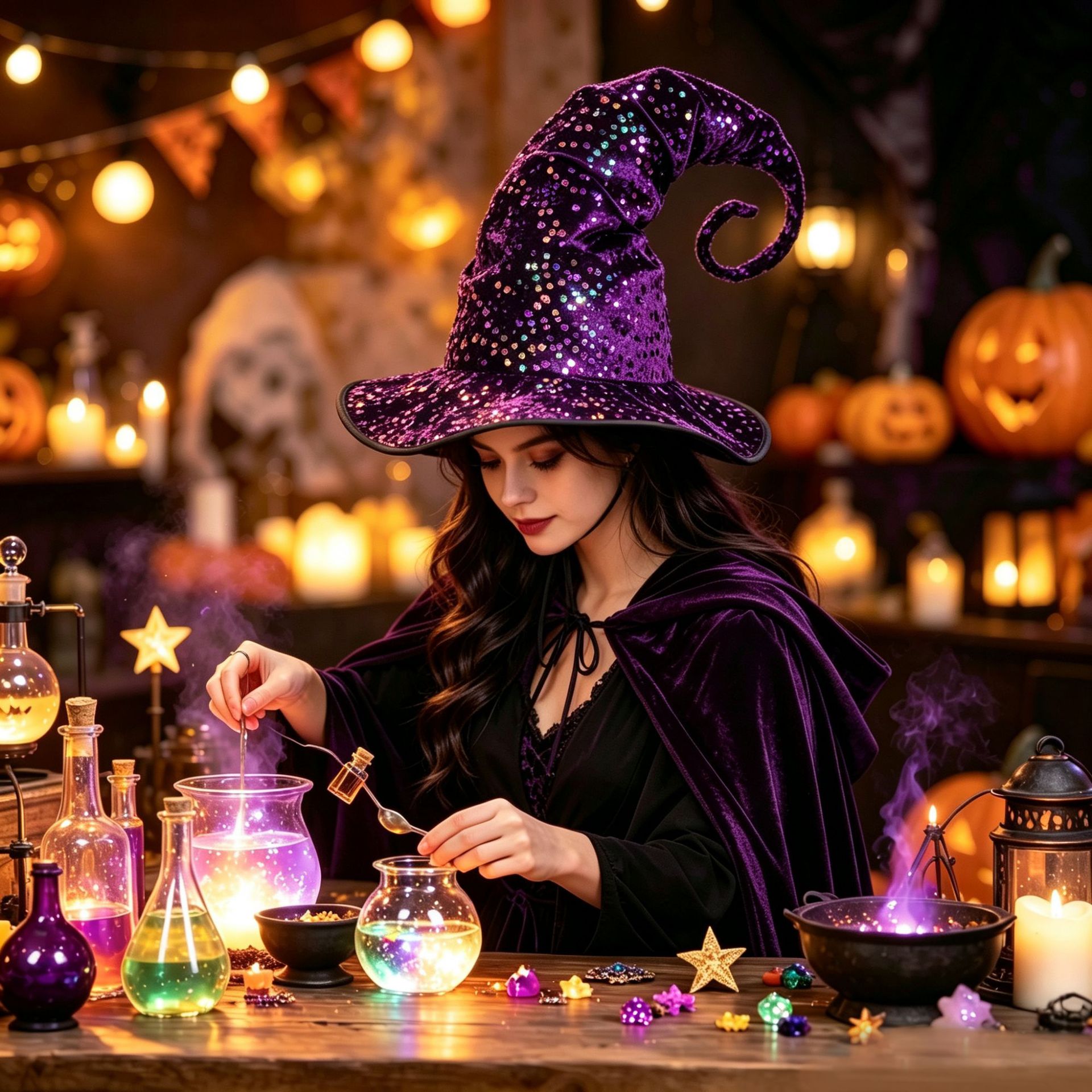 Halloween Sequin Witch Hat - Sparkly Costume Headwear for Holiday Party Decorations and…