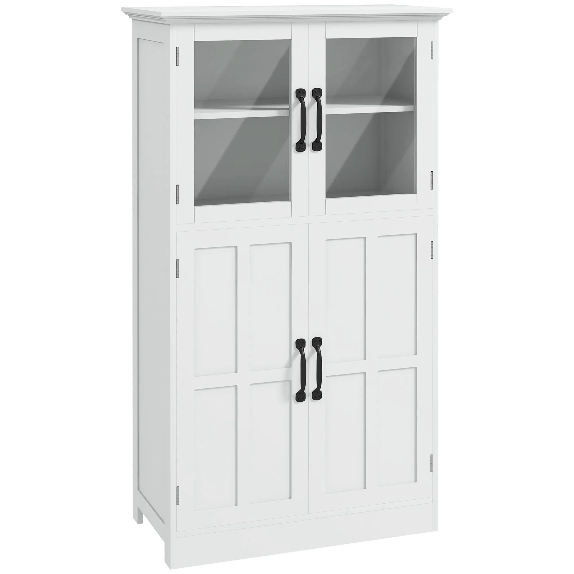 Modern Sideboard Cabinet, Freestanding Sideboards and Buffets with Glass Doors, 4-tier Shelving and Adjustable Shelves