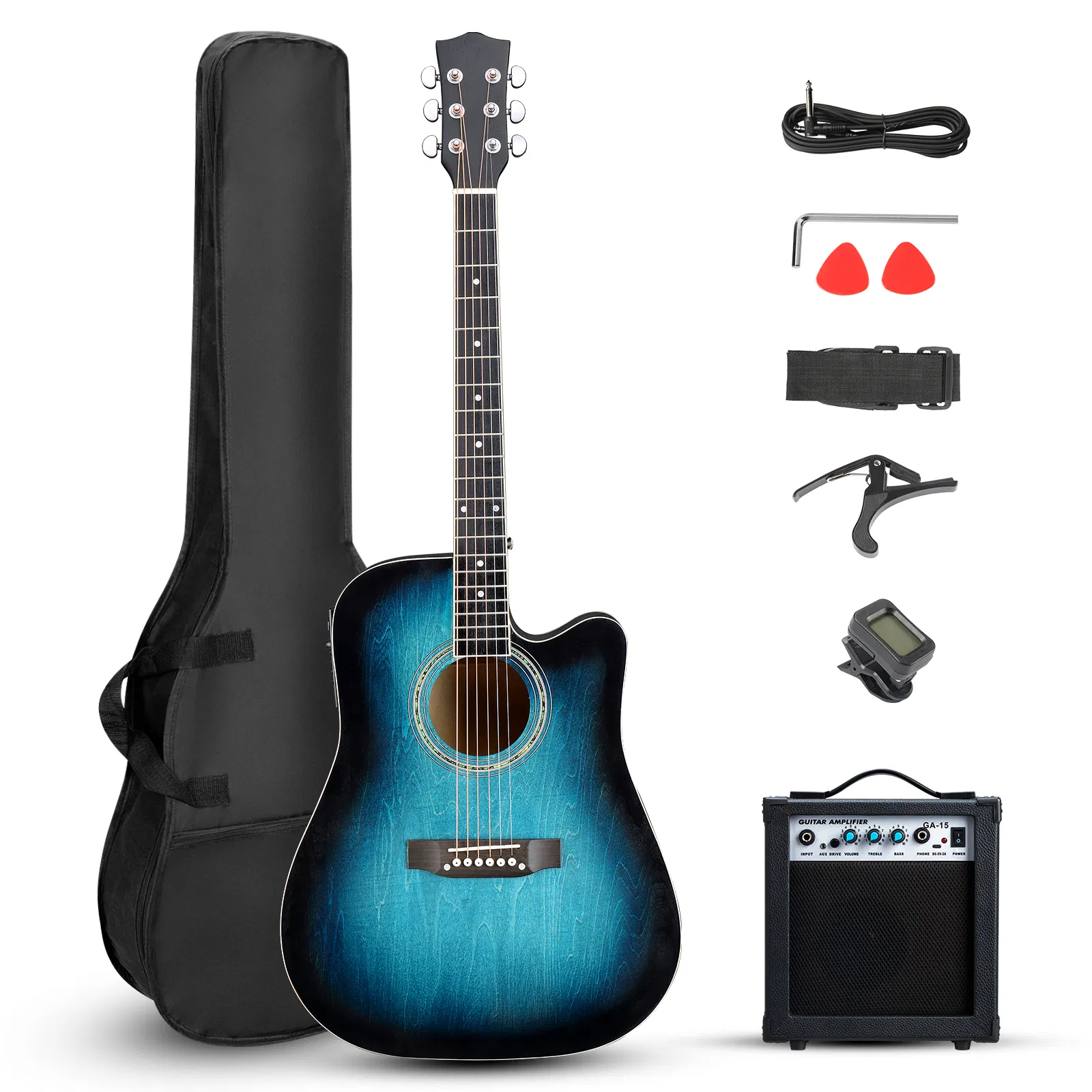 KMA101 41-inch basswood top matte binding folk guitar, equipped with 10W amplifier, gig…